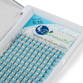 Dermastil 4D Premade Handmade Volume Eyelashes, Ready-to-Use Fan without Knots, C Curl, Thickness 0.10 mm for Eyelash Extension, PBT, Vegan, 16 Strips (12 mm)