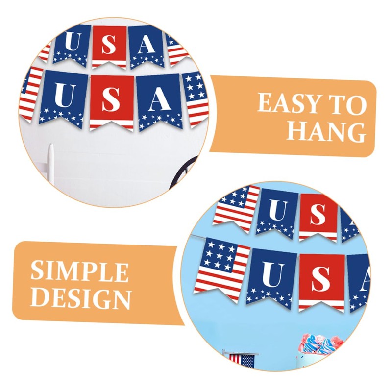 Alipis Independence Day Decor 2pcs American Flag Banner Patriotic Bunting