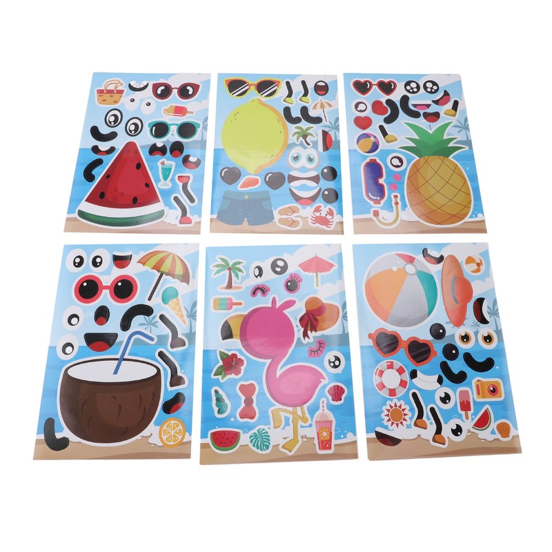 36PCS Facial Stickers for Kids Cartoon Hawaiian Beach Theme Sticker