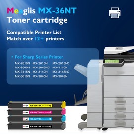 Meagiis MX36NT MX-36NT Toner Cartridge Compatible for Sharp MX-2610N 2615N 2640N 3110N 3115N 3140N 3610N 3640N 3648N Printer, MX-36NTBA MX-36NTCA MX-36NTMA MX-61NTYA Toner, 4 Pack