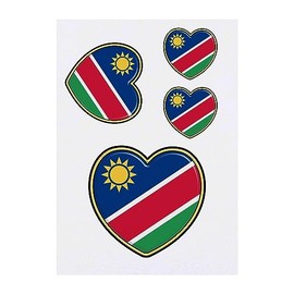 4 x 'Namibia Flag Heart' Temporary Tattoos - Water Resistant, Skin-Safe, Non-Toxic Transfers, Mixed Sizes (TO00062940)