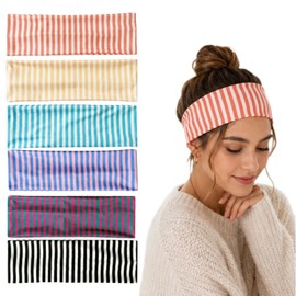 6 Pcs Striped Headbands for Women, Wide Non Slip Cloth Hair Bands, Patterned Fashion Headbands Trendy Hair Accessories