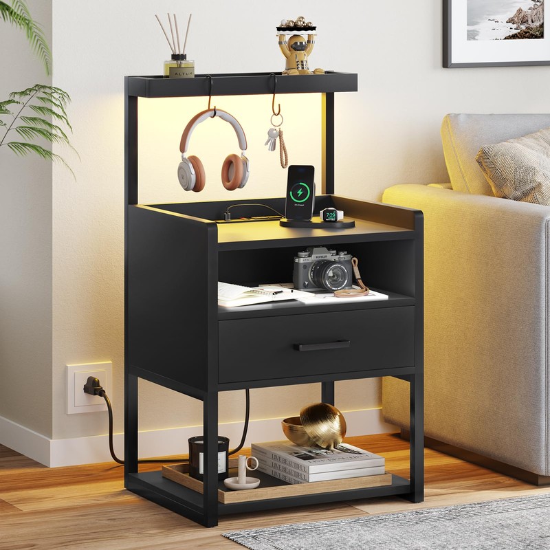 VIAGDO Night Stand Set 2 with Charging Station and LED