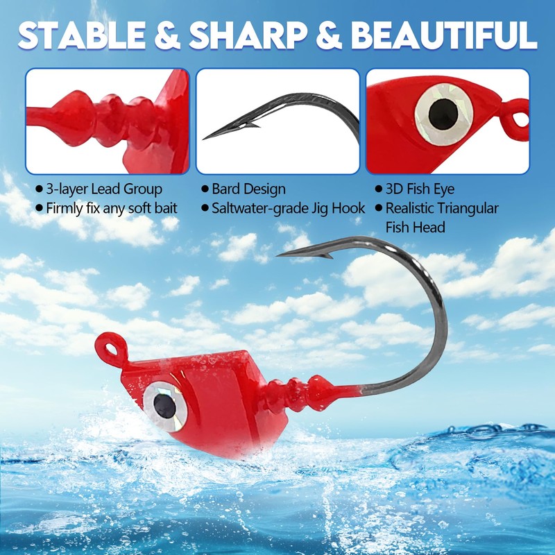 Eupheng Saltwater Jig Heads Pack of 15, Super Sharp Black