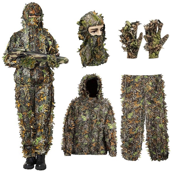 Favuit Ghillie Suit, Camouflage Hunting Suit Lightweight 3D Leafy Camo