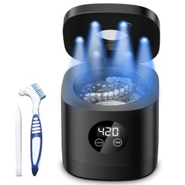 TEBAL Ultrasonic Retainer Cleaner Machine, 52kHz Ultrasonic Denture Cleaner for Night Guards, Braces, Toothbrush Heads, Jewelry and More, Ultrasonic Cleaner for Retainers with 250ML Capacity, Black