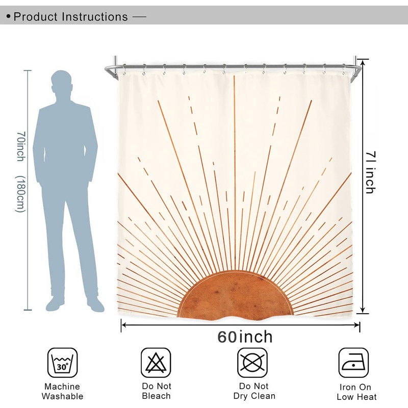 Miyotaa Rust Sun Abstract Shower Curtain Set 60Wx71H Inches Minimalist