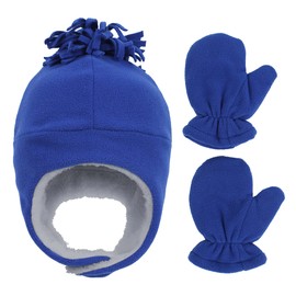UTTPLL Conjunto de gorro y guante de invierno para bebé, niño, niña, forro polar, manoplas de nieve para piloto, Azul sólido, Medium