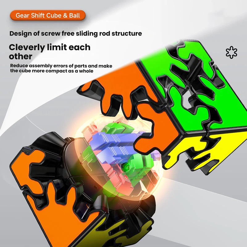 2x2 Gear Cube - Stickerless Smooth-Turning Puzzle with Interlocking Gears