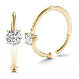 JewelMore 0.02ct Diamond Nose Ring Hoop - 14K White Gold or Yellow Gold (Yellow Gold)