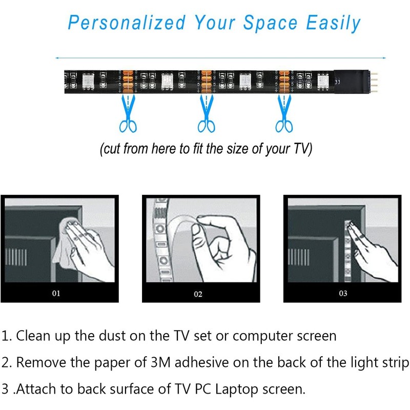 LED TV Backlight, 6.56Ft USB LED Strip Light, RGB Multi-Colour