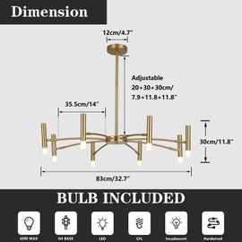 Flyrose Small Chandelier Light Fixture Brass Gold Dining Room Lighting Fixtures Modern Sputnik Chandelier Traditional Bedroom Chandelier Ceiling Light Mid Century Living Room Ceiling Light