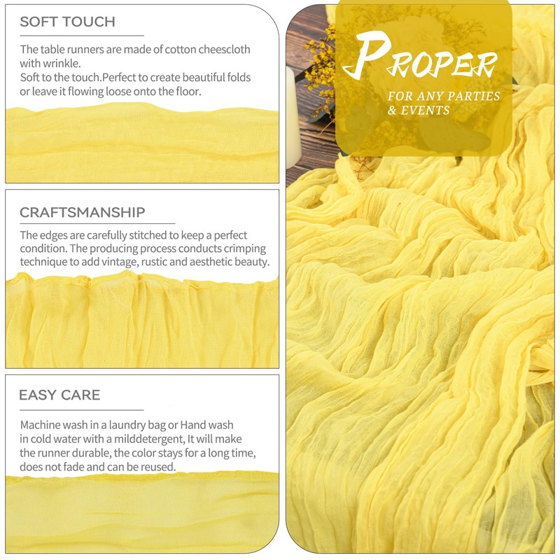 YMHPRIDE 2 Packs Cheesecloth Table Runner Baby Yellow, 90x300cm Light