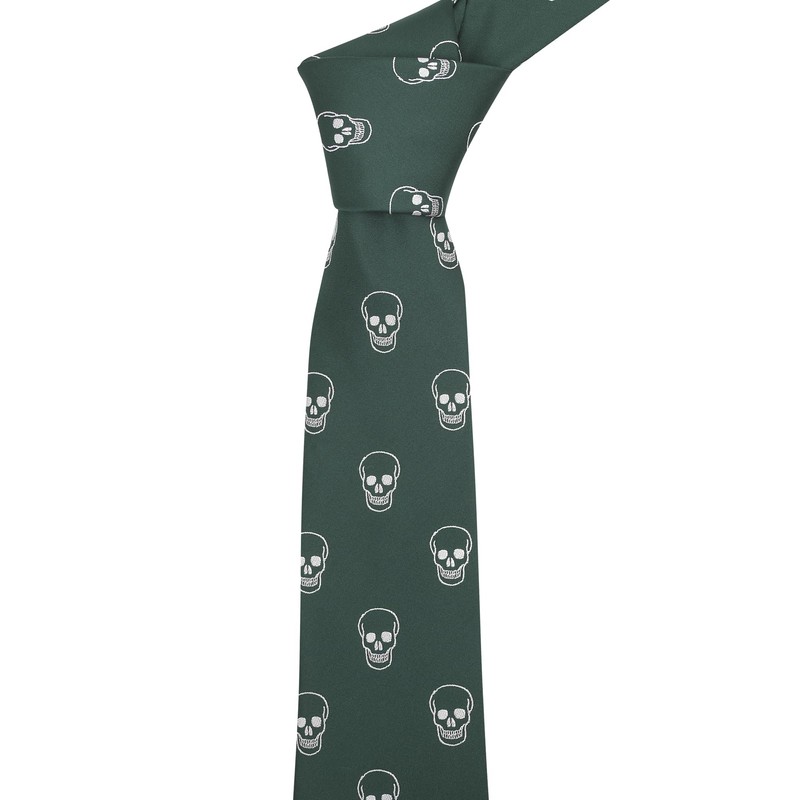 King & Priory Dark Green Embroidered Skull Tie