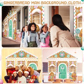 SmoothNovelty 4 Unidades Decoraciones para Puerta con Forma de Casita de Jengibre Navideña Fondo Navideño de Casita de Jengibre, Banderines de Dulces para Puerta(Cute)