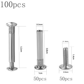 Pack of 100 Furniture Connectors Cabinet Connector Screws Nickel-Plated Connection Screws M4 41-50 mm (50 x Furniture Screws, 50 x Sleeve Screws) Body Connector with Sleeve for Furniture, Cabinets,