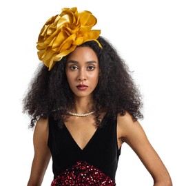 LATIMOON Flower Fascinator Hats for Women,Tea Party Derby Hat Cocktail Wedding Bridal Fascinators Headband Flower Mesh Feathers Hair Clip(Gold)