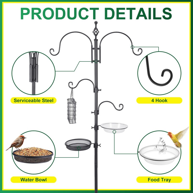 MorningRo Adjustable Shepherd Hook Stand, 34"- 55" Black Iron Shepherd
