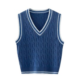 RefindWin Womens Vest Top Sleeveless Sweater Cable Knit Vest Navy Vest V Neck Sweater Vest Oversized Vests for Women XL