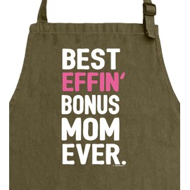 ThisWear Mother In Law Gifts For Adoptive Mom Best Effin Bonus-Mom Ever Two Pocket Adjustable Bib Apron Military Green