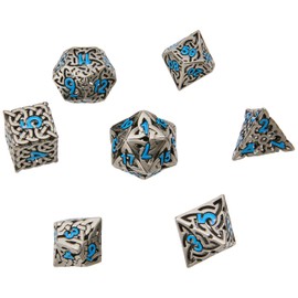 Let's Play Games Hollow Textures RPG Dice Set, Silver/Blue
