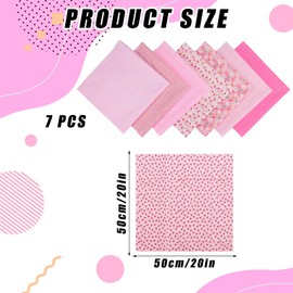 YSUY 7PCS Fat Quarters Fabric Bundles, 20"x20" Precut Quilting Cotton for Sewing, Patchwork, DIY Crafts & Embroidery, Soft, Durable Material for Sewing (Pink)
