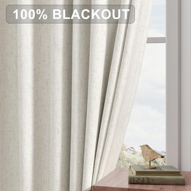 Joywell Textured Linen 100% Blackout Curtains 90 Inches Long,Back Tab