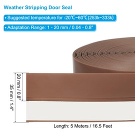PATIKIL Silicone Seal Strip, 16.5FT Self Adhesive Door Draft Stopper 35MM Silicone Soundproof Gap Replacement Strip Roll for Window, Door, Brown