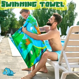 Dinosaur Beach Towel Microfibre 75 x 150 cm Quick-Drying Beach Towel Children, Lightweight Sand-Free Beach Towels Large, Soft Beach Towel Boys for Beach, Swimming, Travel, Shower, Camping, Pool