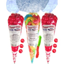Sour Balls (2) Fire Engine Red Cherry (1) Sour Worms Gummi Gummy (NET WT 30 OZ) Gourmet Kruise Signature Gift Bags