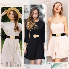 Women's Elastic Waist Belt, Metal Buckle Skinny Stretchy Waist Belt for Dresses Stretchy Wide Belt for Women Vintage Belts with Gold Buckle
