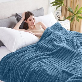Serenhom - Manta de forro polar suave y acogedora, color azul pizarrón gofre, 50 x 60 pulgadas, ligera, esponjosa y cálida manta jacquard 3D para todas las estaciones para sofá, cama, sofá, decoración