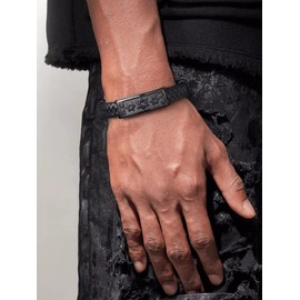 Men's Stainless Steel Black Star of David Black Braided Genuine Leather Bracelet Bangle Gift For Dad Husband Bf Son Friends 21cm