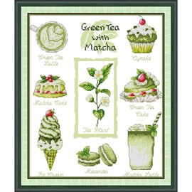 CROSSDECOR - Kit de punto de cruz estampado, gama completa de agujas para principiantes adultos, para regalo y decoración del hogar, 14 quilates, 2 hebras, té verde, 13.8 x 16.1 pulgadas