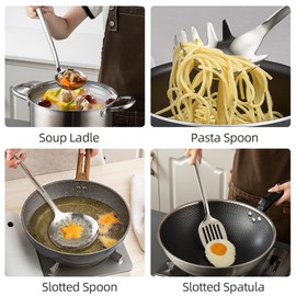 MAXCOOK Stainless Steel Kitchen Utensils Set, 4-Piece Cooking Utensils, Stainless Steel Spoon Set, Cooking Spoon, Kitchen Wok Utensils Set (Dishwasher Safe)