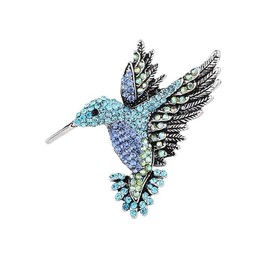 Elegant Vintage Hummingbird Brooch for Women - Designer Rhinestone Bird Pin Jewelry for Women - DoubleBlue