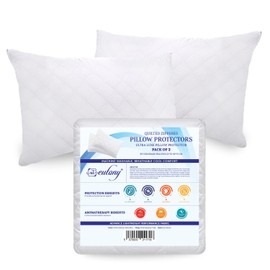 Eutony Pillow Protectors 2 Pack Quilted Zipped - Ultra Luxe Zipped Pillow Protectors, Quilted Pillow Protectors, Soft & Breathable Microfiber Pillowcase Protectors, Hypoallergenic 50 x 75cm - White