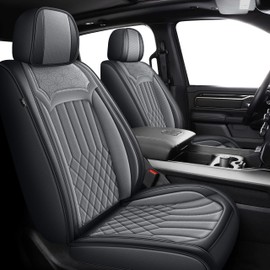 IKABEVEM Seat Covers Fit for Dodge RAM 1500 2002-2024: Custom Fit RAM 1500 2500 3500 Car Seat Cover Truck Pickup Crew Double Quad Cab Faux Leather(Flat Bench, Full Set, Black&Grey)