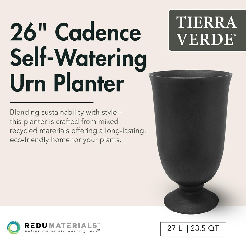Tierra Verde Indoor & Outdoor Self-Watering Urn Planter, Cadence, 14"