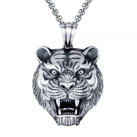 Classic Punk Domineering King of The Jungle Metal Tiger Pendant Necklace Cool Men's Glamour Rock Animal Jewelry