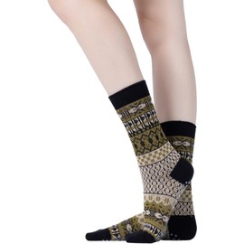 Yoga Pilates Socks with Grips for Women Knit Patterned Non Slip Cushioned Crew Socks for Barre Ballet Dance (Olive Green)