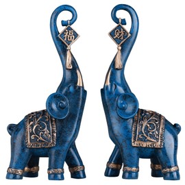 DOVDOV Elephant Statue, Blue Elephant Home Decoration, Good Luck Elephant Statue Decoration Home, Elephant Gift Living Room Entrance Shelf Decorations 2 Pack
