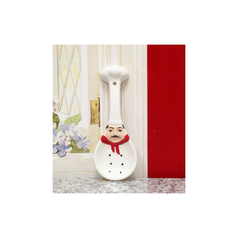 ACK Plump Bistro White Chef Hand Painted Ceramic Spoon Rest,Cooking