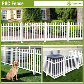 FLORALEAF Vinyl Picket Fence Panels 84"Wx36"H White Garden Decorative Temporary Fence Boarder for Backyard, Dogs Outside, Animal Barrier, Pools(20 Pickets,Straight)