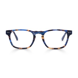 eyebobs - Old Sport | Premium Reading Glasses for Men and Women | Rectangle Frame for Average Faces, Blue and Brown Tortoise, 1.00