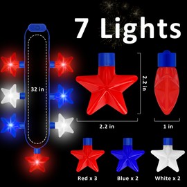 4th of July Necklace Accessories, 1PCS Light up Independence Day Necklaces Party Favor, Red White Blue Patriotic Fourth of July 7 Light Necklace, Glow Accessories for Memorial Veterans Day Parades