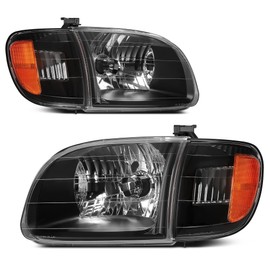 AUTOSAVER88 Headlight Assembly Compatible with 2000 2001 2002 2003 2004 Tundra Regular Cab/Access Cab Pickup Headlamp Replacement Black Housing Amber Reflector Clear Lens (Not Fit Crew Cab)