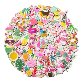 100 Pack Flamingo Stickers, Summer Luau Tropical Hawaiian Party Favors, Birthday Decorations