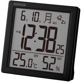 MAG Alarm Clock, Digital Thermometer, Hygrometer, Thermometer, Hygrometer, Calendar, Electronic Sound, Alarm, Snooze Light, Black, Cassini AT-726 BK-Z Noah Precision