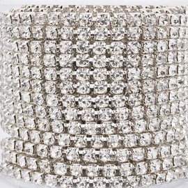 Craftdady 10 Yards Brass Rhinestone Chains 4mm Clear Crystal Claw Chain Sewing Fringe Diamond Jewelry Making Silver Base